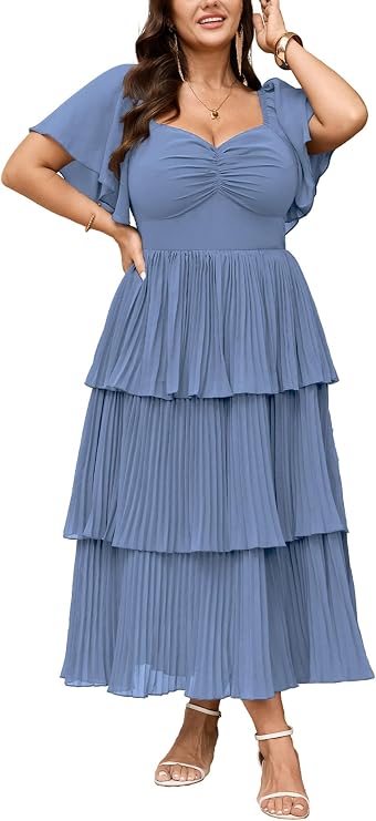 SCOMCHIC Women's Plus Size Formal Wedding Guest Evening Party Dress