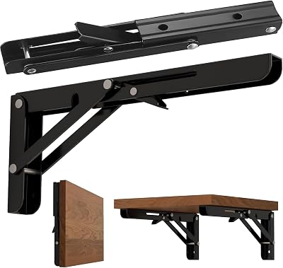 18 Inch Heavy Duty Folding Shelf Brackets, 2 Pack DIY Wall Mounted Shelf Bracket for Fold Down Table, Stainless Steel Folding Table Hinge Space Saving 18 inches