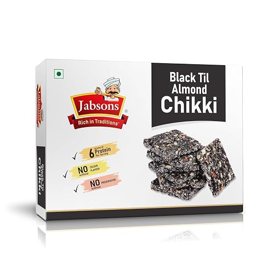 Jabsons - Black Seed Til Almond Chikki, (270g), No Artificial Colour or Preservatives