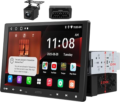 ATOTO 10.1" Android Single/Double Din Car Stereo, Wireless CarPlay/Android Auto, QLED Floating Touchscreen in-Dash Navi, Wi-Fi/BT/USB Tethering, AI/DSP/GPS/HDMI/FM&SS Radio, MirrorLink, 2GB+32GB