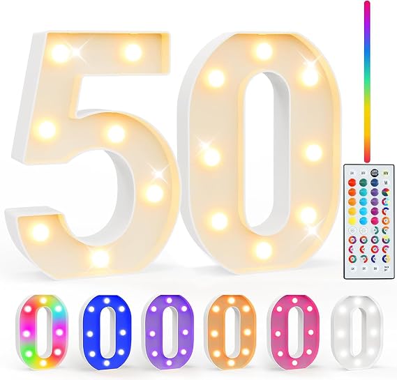 LED Number Lamp Number Illuminated Numbers 50.35 Colours LED Light Numbers with Remote Control Dimmable Decoration for Happy Birthday Decoration Party Decoration Wedding Decoration Desktop Wall Table Decoration