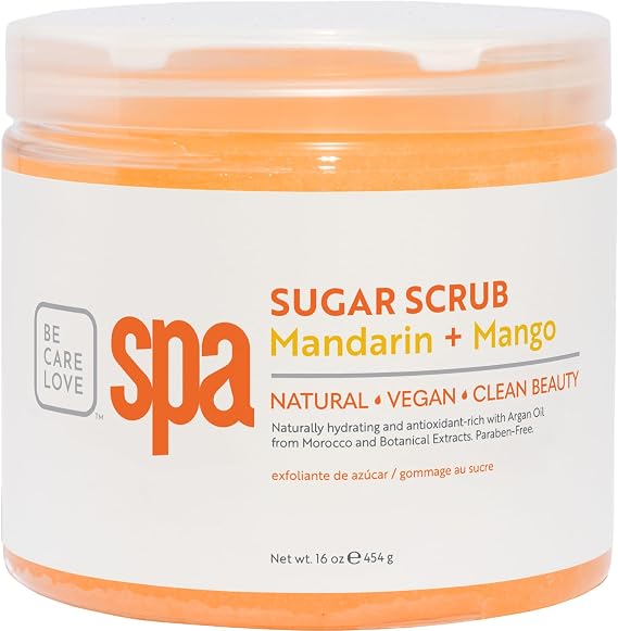 BCL Spa Sugar Scrub, Mandarin Mango For Hands, Feet and Body, 16 oz | Professional Exfoliating Body Scrub with Organic Essential Oils, Natural Skin & Body Care, Made in USA