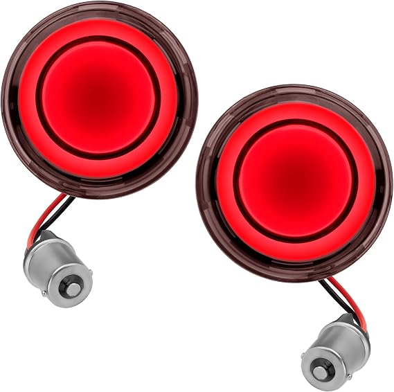 Motorcycle 1156 2-Inch LED Turn Signals Front Rear for Harley | for Sportster Softail Touring Dyna Fat Boy Road King Street Glide Electra Glide, 2-Wire Red Signal, Integrated Smoked Lens