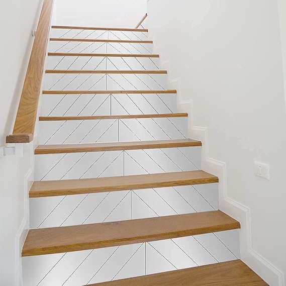 funlife 14 Strips Peel and Stick Stair Risers Stickers, Self Adhesive Vinyl Stair Stickers Decals, Staircase Murals Decor for Steps, 39.37"X7.09", Herringbone