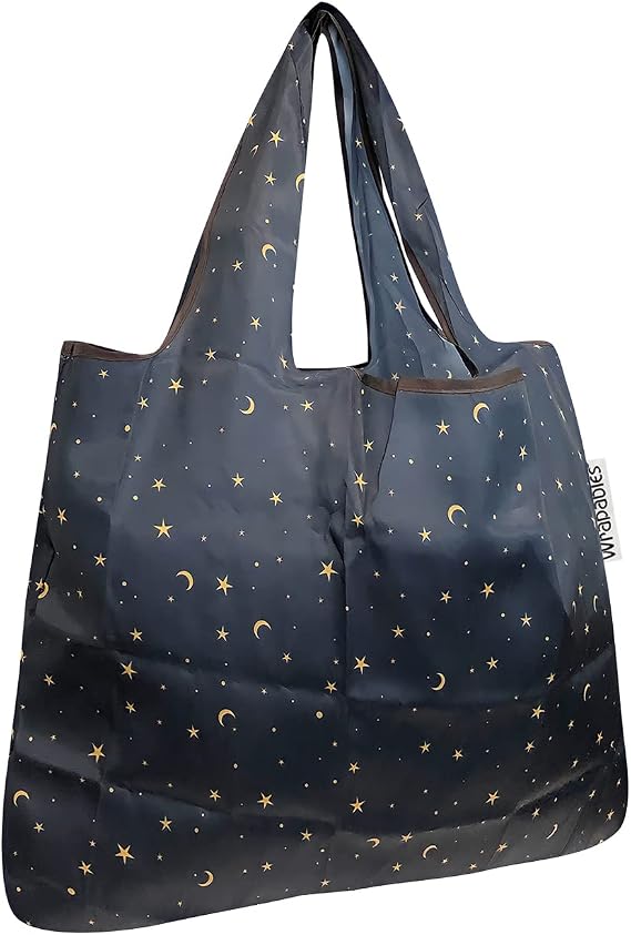 allydrew Small Foldable Tote Nylon Reusable Grocery Bags, Moon & Stars