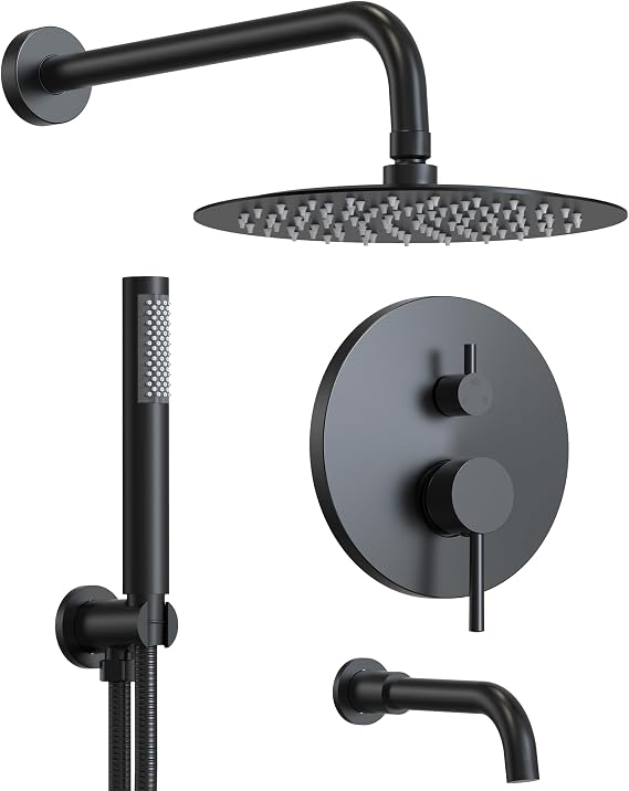 Shower System with Tub Spout and Handheld Spray, Matte Black