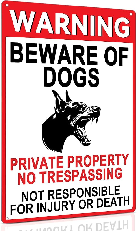 ALKB Beware of Dog Signs for Fence - 8x12 Inch Aluminum Warning Sign