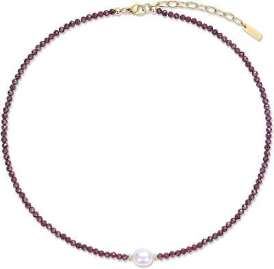 COAI Beaded Necklace for Women, Crystal Pearl Necklace for Women, Green AgateGarnetAmethystRed CarnelianCitrine