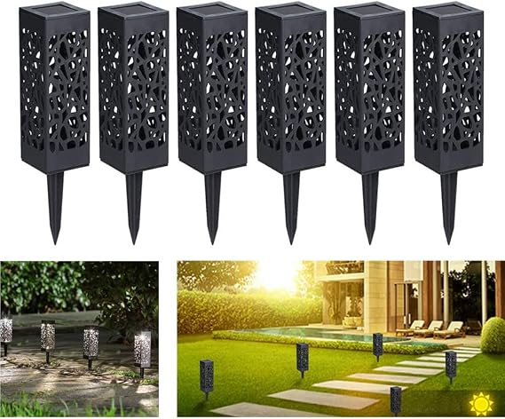 Modern Home Set of 6 Solar Powered LED Path Lights - Modern Deco Design - Light Up Walkway or Use as Luminary