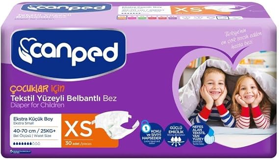 Canbebe Canped Waistband Textile Diaper, XS 30's