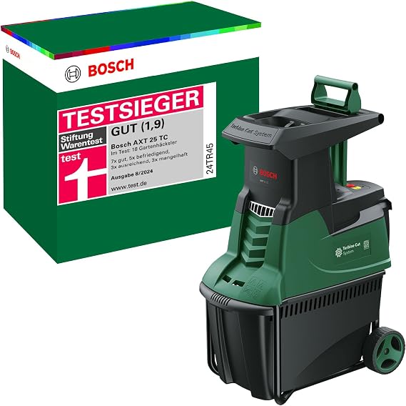 Bosch AXT 25 TC Turbine Shredder (2500 W; Suitable for Wood and Hard Garden Waste; Integrated Collection Box 53 Litres; Boxed)