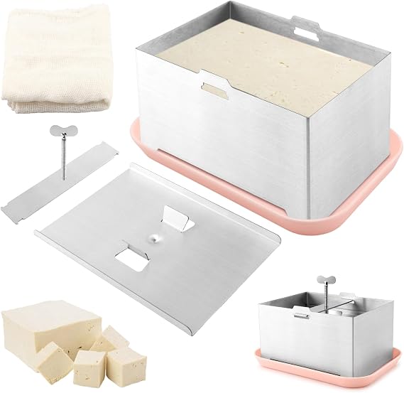 Tofu Press Stainless Steel with Tofu-Presser Towel and Drip Tray,DIY Tofu Maker Cheese Press for Homemade Tofu,Paneer,Cheese,Effortless Water Removal for Enhanced Texture & Flavor