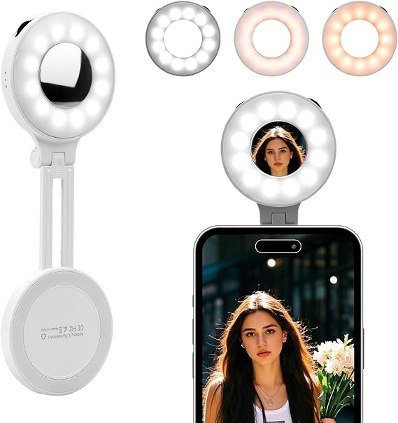 Magnetic Selfie Light for MagSafe, LED Ring Fill Light for iPhone, Portable Rechargeable Clip on Light for Selfie, Tiktok, Video Conference, White