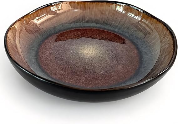 Decorative Bowls Large Ceramic Bowl fruit bowl,front entryway bowl(brown) | Irregular Edge Statement Piece for Coffee Table, Console, Shelf or Dining Table, Farmhouse Microwave Safe