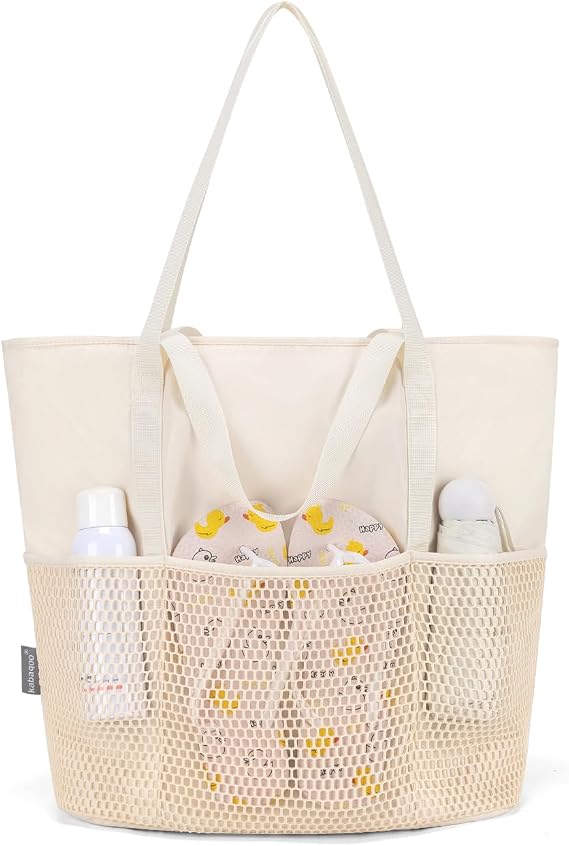 KABAQOO Beach Bag with Zip and Pockets Small Beach Tote Bags for Women