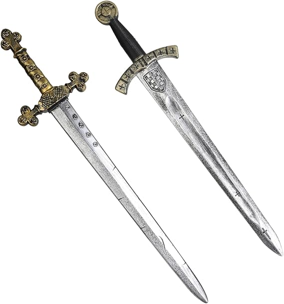 LarpGears 2 Pack Fake Sword Set - 28" Durable Toy Plastic Medieval Sword, Halloween Costume Prop & Knight Renaissance Accessories for Kids & Adults