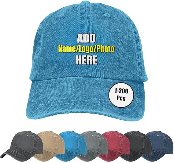 Custom Hat for Men Women with Text Picture Logo, Personalized Plain Adjustable Denim Hat