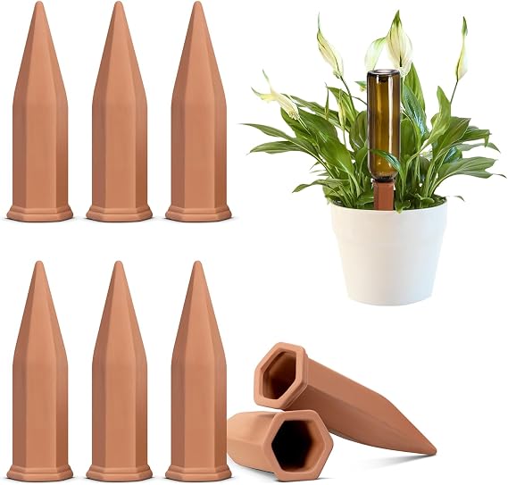 VIVOSUN 6Pcs Self-Watering Spikes, Hexagonal Terracotta Watering Stakes