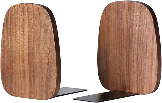 muso wood Book Ends for Shelves, Walnut 1 Pair | Non-Skid Bookends for Heavy Books, Wooden Book Stopper for Home Office and Library