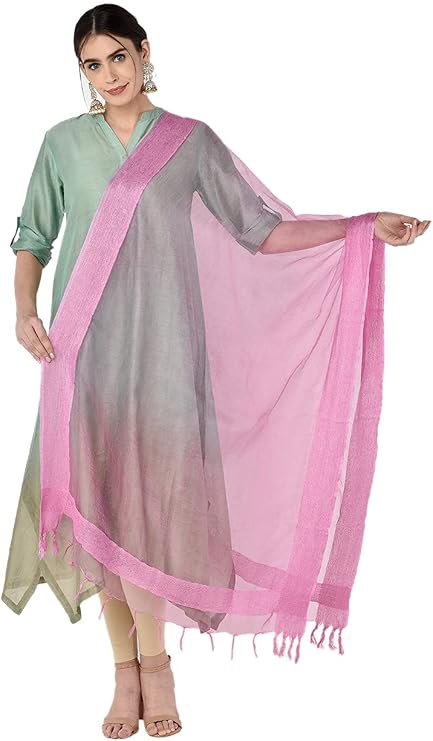 DUPATTA BAZAAR Pink Organza Dupatta with Jute Border