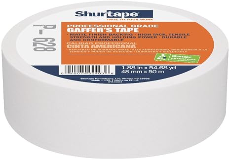 Shurtape P- 628 Professional Grade, Coated Gaffer's Tape, 48mm x 50m, White, 1 Roll (204471)