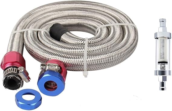CarBole 3/8" Fuel Line Stainless Steel Hose and Universal 3/8" Fuel Filter