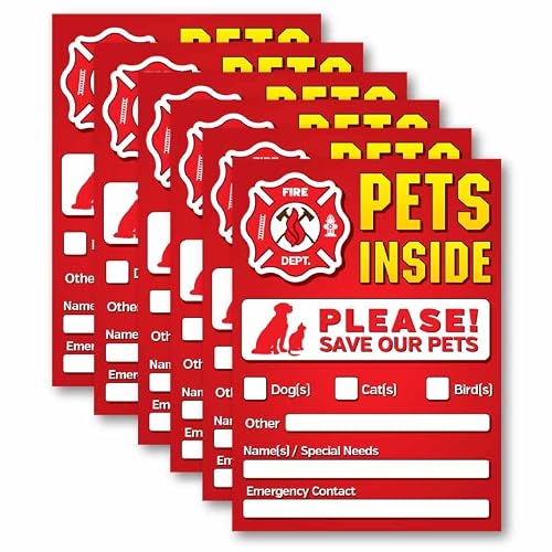 Vinyl Friend Pet Alert Stickers - FIRE Safety Alert and Rescue 6 Pack - Save Your Pets encase of Emergency or Danger Pets in Home for Windows, Doors Sign 6 PACK, DISPLAY
