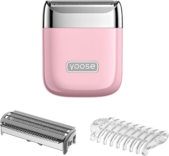 yoose Nano Women's Electric Razor & Replacement Head(with Trimmer Comb) Bundle, Sakura Pink