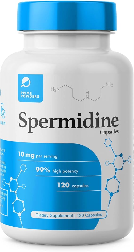 Prime Powders Spermidine Capsules, 99% Pure, Cellular Renewal Support | 99% pure spermidine, more concentrated than wheat germ extract, supports cellular renewal, autophagy and healthy aging