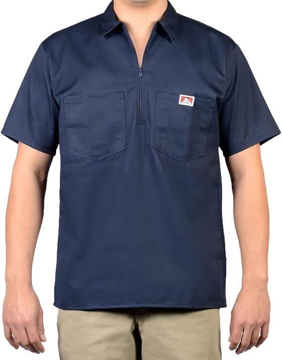 Ben Davis Short Sleeve 1/2 Zip Shirt Solid Color (Navy, Large)