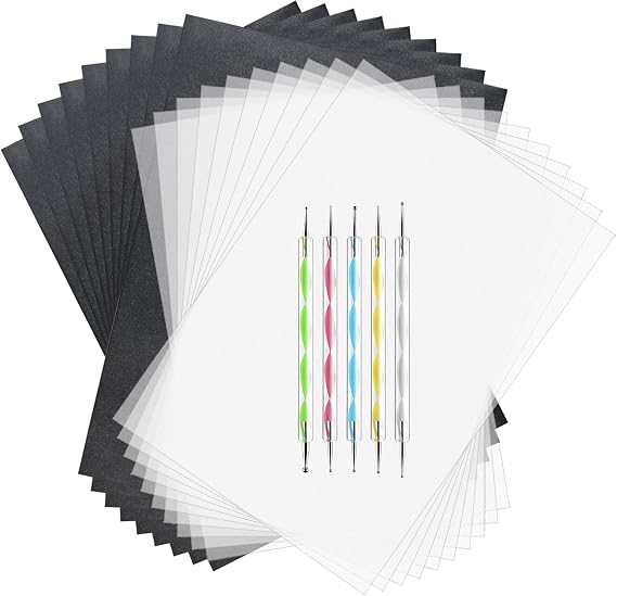 ASTARON 150 Sheets Black Carbon Copy Paper and Tracing Paper with 5 Pcs Embossing Styluses Tool Set, Carbon Transfer Paper for Tracing on Wood Fabric