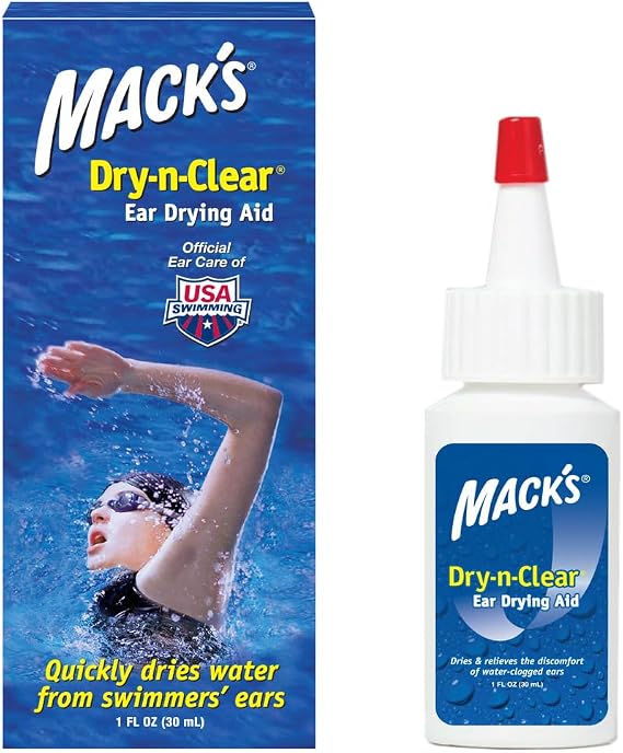 Mack's Dry-n-Clear Ear Drying Aid - Swimmers Ear Drops for Water Clogged Ears After Swimming, Showering, Scuba Diving and Surfing - 1 Fl Oz
