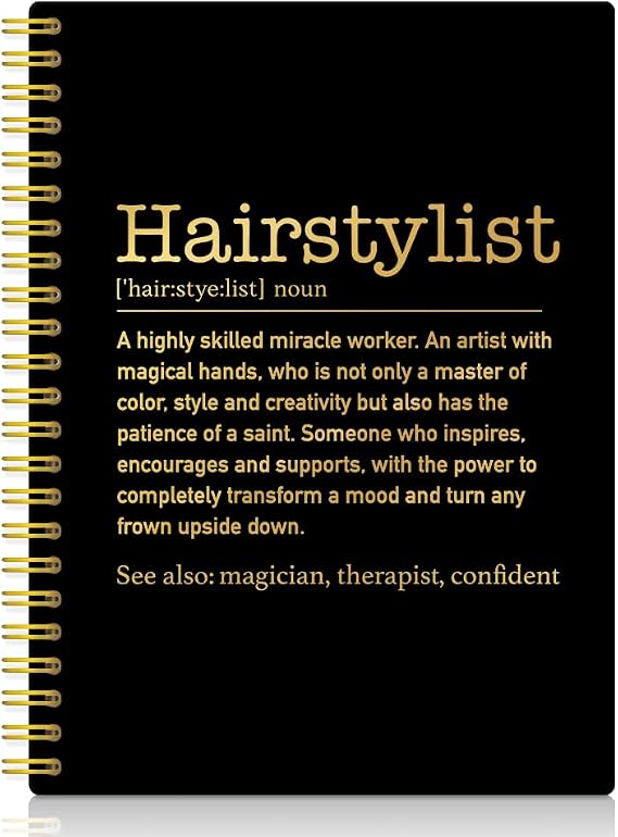 XQLZY Hairstylist Definition Black Gold Spiral Notebook for Hairdresser, Hairstylist Journal Gifts for Women Men, Appreciation Prsent, Thanksgiving Birthday Prsent or Coworker Friend