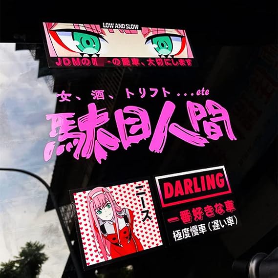 3PCS Car Styling Sticker Decal for Cartoon Darling Superslow Japanese JDM HF Anime Girl Auto Front Rear Window Body Motor Graphics