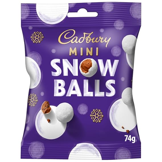 Cadbury Festive Mini Snow Balls Chocolate Bag, Smooth Dairy Milk Chocolate Coated In a Crispy White Dusted Icing Sugar Shell, 74 g (Pack of 1)