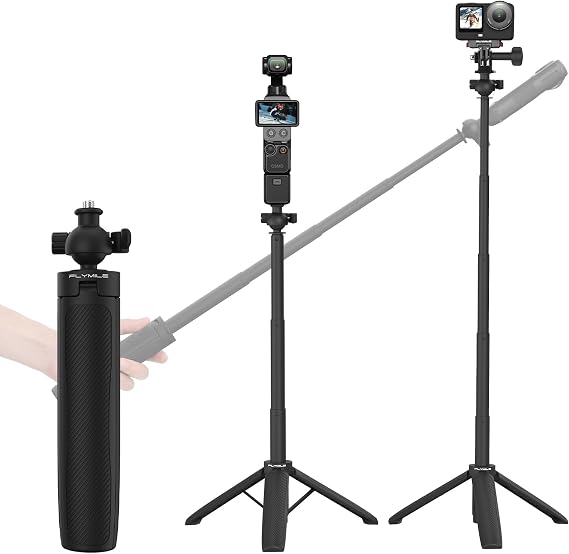 20" Pocket 4 3/Xtra Muse Small Tripod for DJI Osmo Action 6/5 Pro/Nano, 360 Adjustable Selfie Stick Mini Handheld Extendable Stand with 1/4" Screw for Insta360 X5/X4, for GoPro Accessories