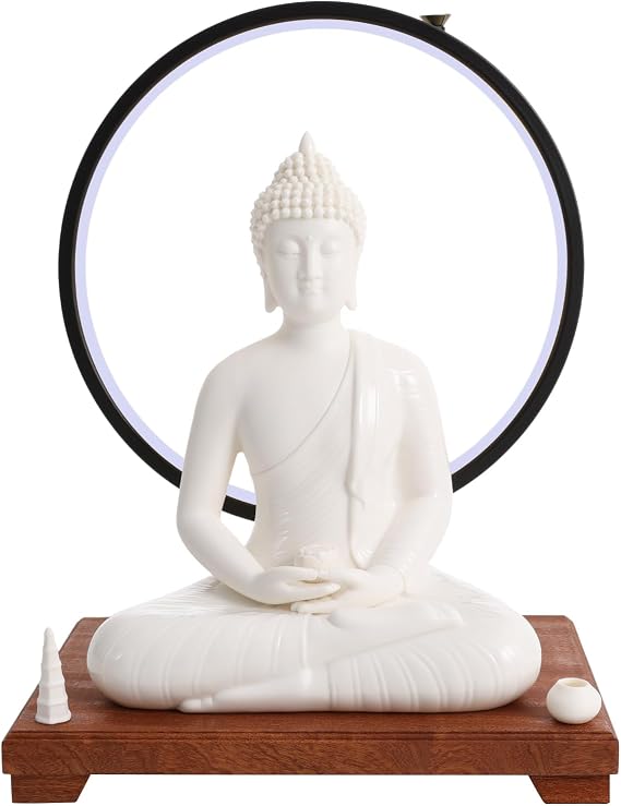 12 in Buddha Statue for Home Decor, LED Circle Table Lamp