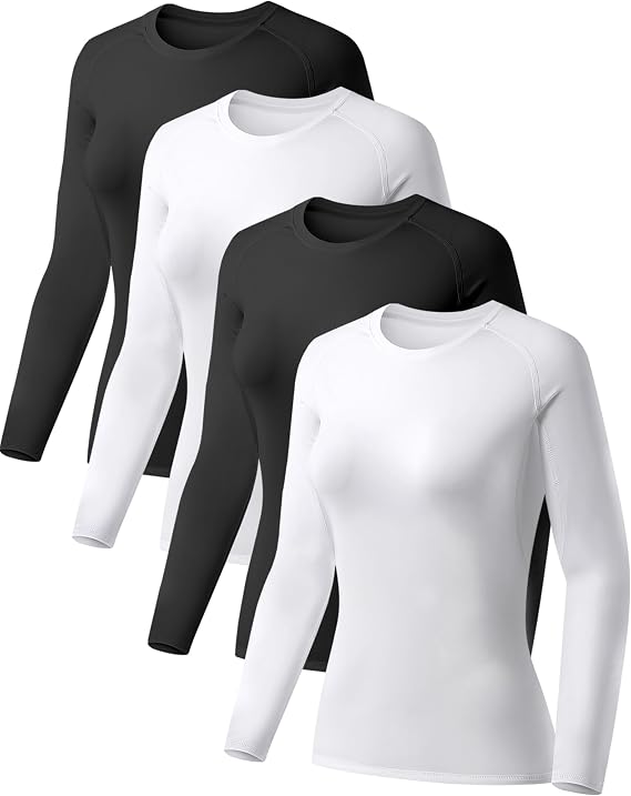 4 Pack Women's Compression Shirts Long Sleeve Workout Athletic Top