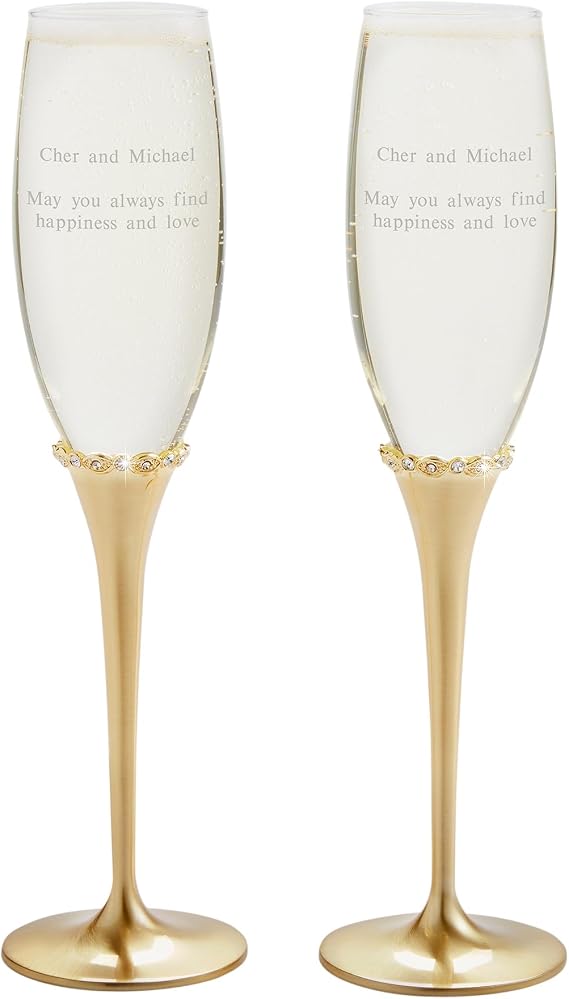 THINGS REMEMBERED Engraved Engamement Princess Gold Flute Set (Free Customization)