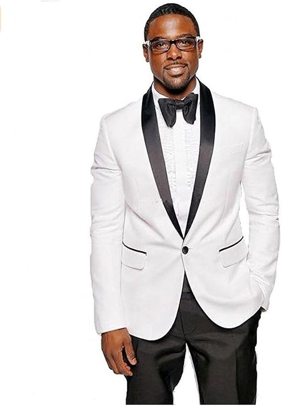 2 Pieces Shawl White Jacket Black Pants Men Suits Wedding Suits Groom Tuxedos