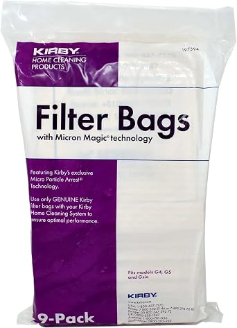 Kirby vac bags (9 count) for Models G4, G5 and Gsix