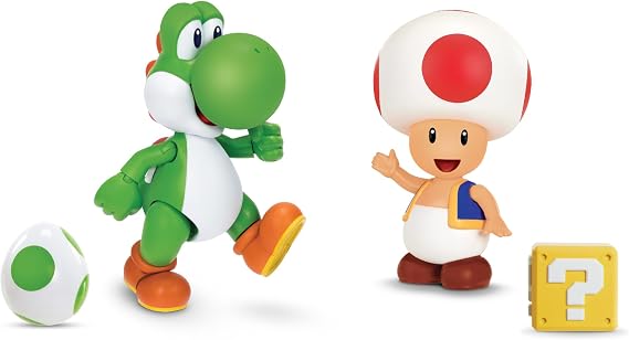 Super Mario Nintendo 4 Inch Action Figure 2-Pack: Yoshi & Toad with Accessories