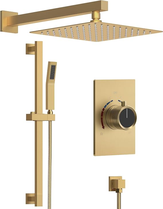 10-Inch Shower System with Handheld and Slide Bar, Brushed Gold