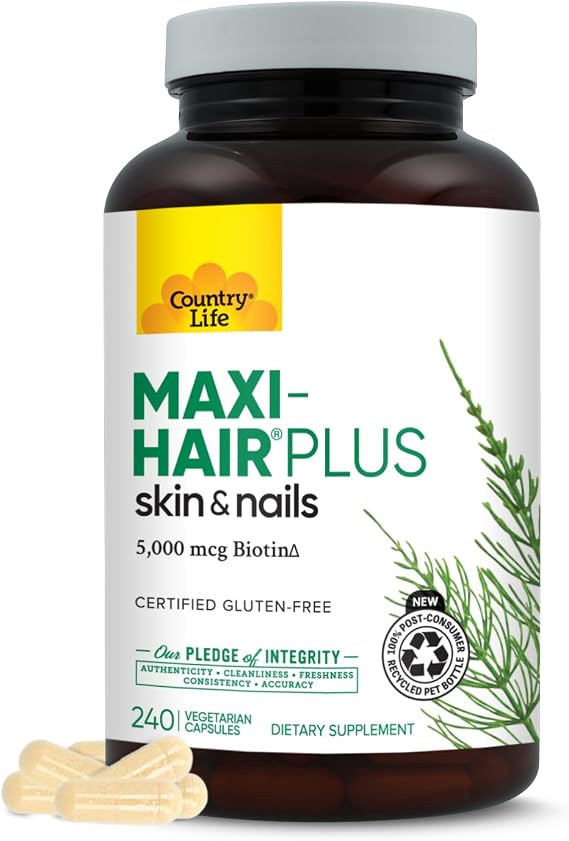 Country Life Maxi-Hair Plus 5000 mcg Biotin, 240 Vegetarian Capsules