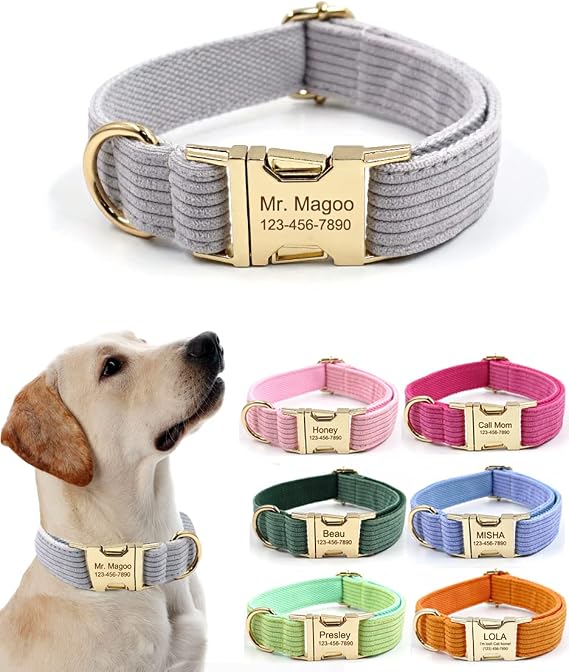 Personalized Dog Collars with Metal Buckle - Custom Pet Name Tags for Small Medium Large Boys and Girls Breeds