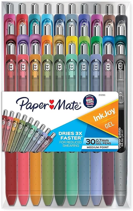 Newell Brands Paper Mate Inkjoy Gel Pen, Retractable, Medium 0.7 Mm, Assorted Ink And Barrel Colors, 30/pack