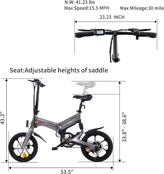 ONEBOT Fat Tire Electric Bike S7F Aviation Magnesium Alloy Folding Electric Bicycle with Pedals 14"x2.25" Wheels Ebike with Dual Shock Absorber for Teenager