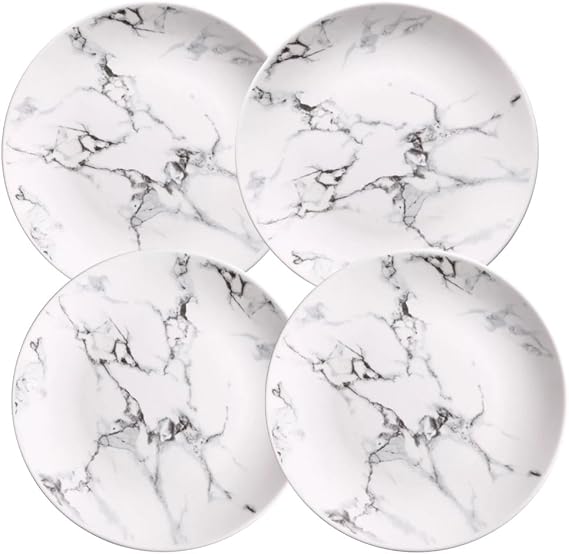 Coffeezone Marble Design Porcelain Dinner Accent Plates Set of 4 (8 inches)