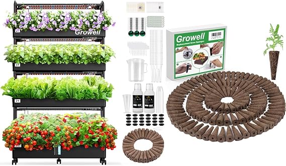 Growell 120 Pods Large Hydroponics Growing System Kit & 120 Pack Grow Sponges