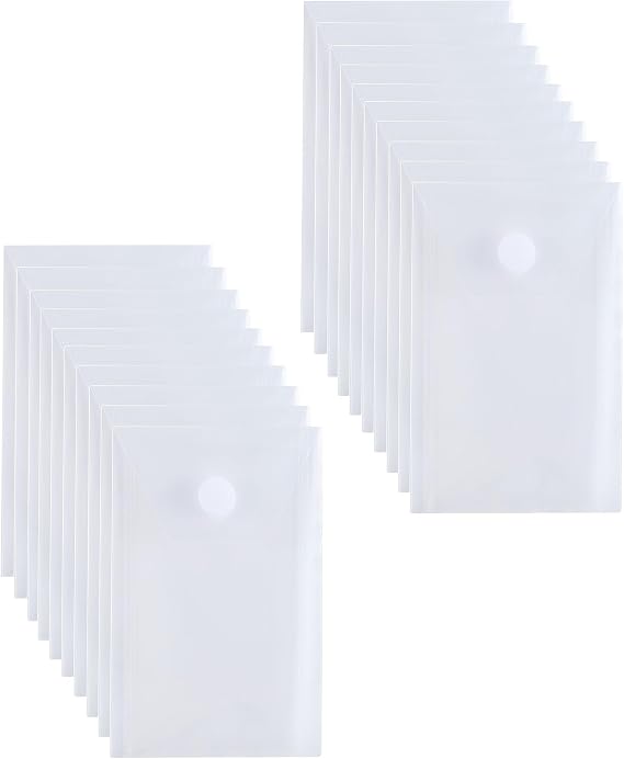 Small Vertical 3x5 Plastic Envelopes File Folder 20 Pack, Clear | Hook and loop closure, Top-Opening, Waterproof, index cards or small items storage for School, Home, Work, Office, Organizer